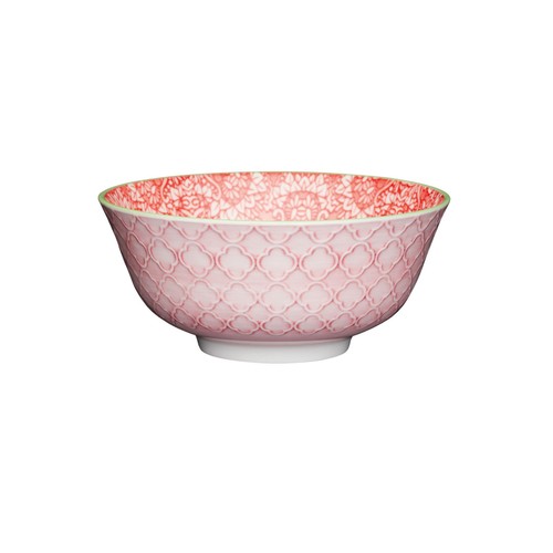 KitchenCraft Red and Pink Victorian Style Print Ceramic Bowls, Microwavable