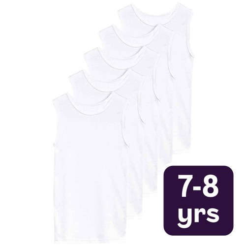 M&S Collection Unisex Cotton Vests, 7-8 Y, White
