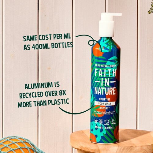 Faith In Nature Coconut Body Wash 500ml in Aluminium Bottle