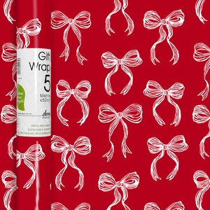 Red on Cream Bows Christmas Rollwrap