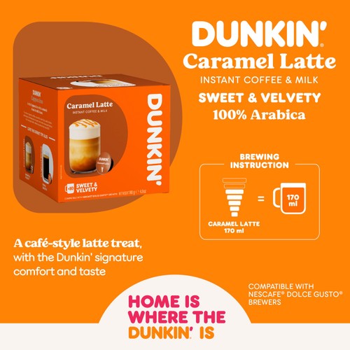 Dunkin Caramel Latte Dolce Gusto Compatible Coffee Pods