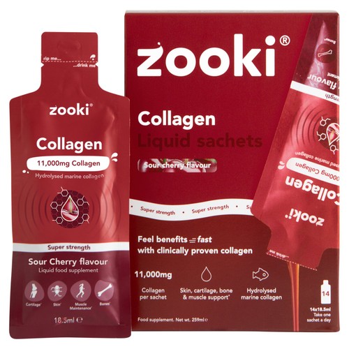 Zooki Super Strength Marine Collagen 11,000mg, Sour Cherry Sachets