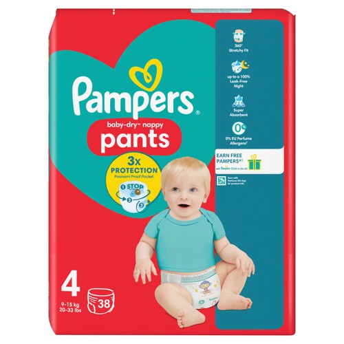 Pampers Baby-Dry Nappy Pants, Size 4 (9-15kg) Essential Pack 