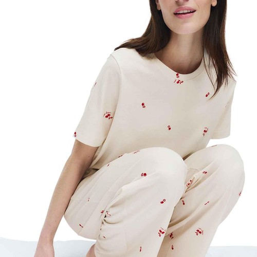 M&S Womens Pure Cotton Printed Pyjama Set, XL, Ivory