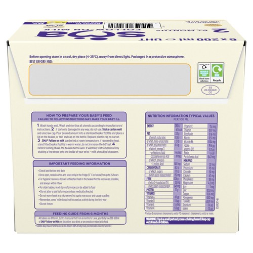 SMA 2 Follow-on Baby Milk Liquid Formula 6 Months+ Multipack 6x200ml