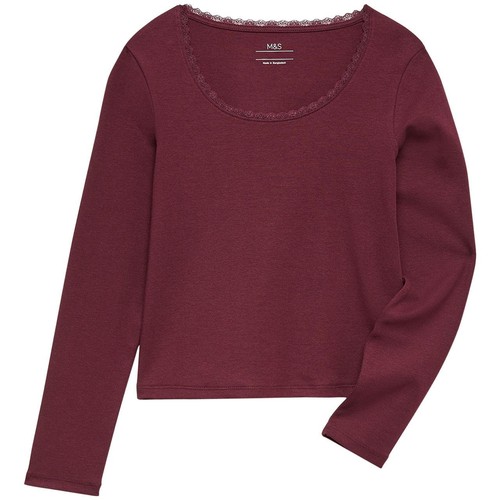 M&S Lace Trim Top, 9-10 Years, Burgundy