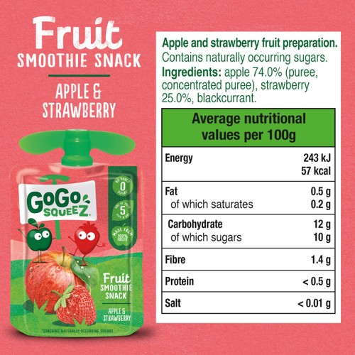 GoGo squeeZ Fruit Smoothie Snack Apple and Strawberry