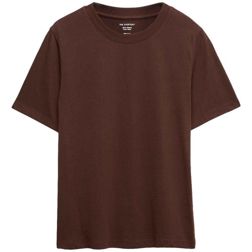 M&S Womens Pure Cotton Everyday Fit T-Shirt, 14, Dark Chocolate