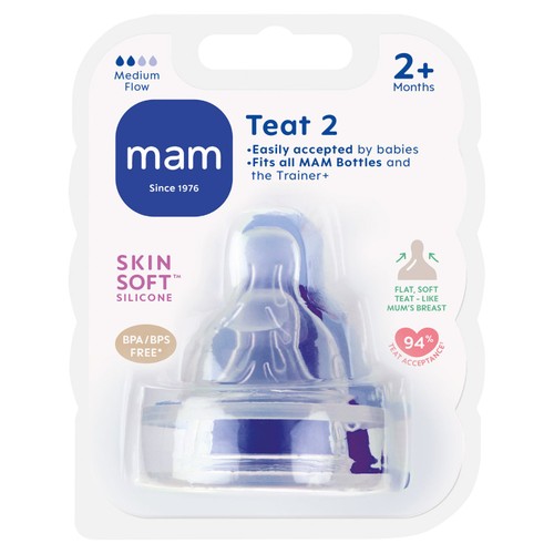 MAM Silicone Bottle Teats Medium Flow 2+ Months Level 2