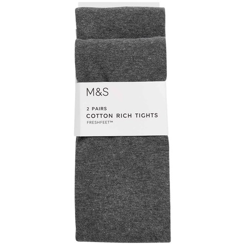 M&S Girls Cotton Rich School Tights, 9-10 Years, Grey