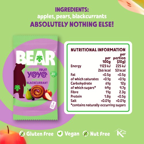 BEAR GIANT Fruit Yoyos Apple & Blackcurrant Multipack