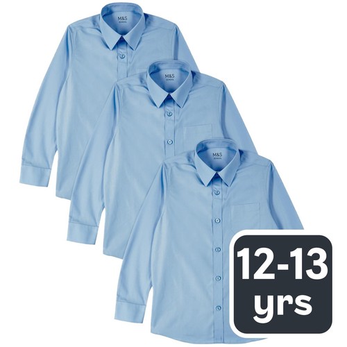 M&S  Boys Regular Fit Easy to Iron Shirts, 12-13 Years, Blue