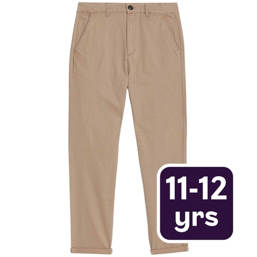 M&S Boys Collection, Cotton Rich Chinos, 11-12 Years, Stone