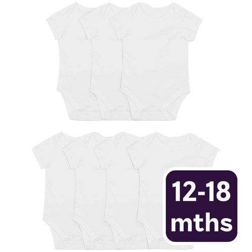M&S Baby Cotton Short Sleeve Bodysuits, White, 12-18 Months