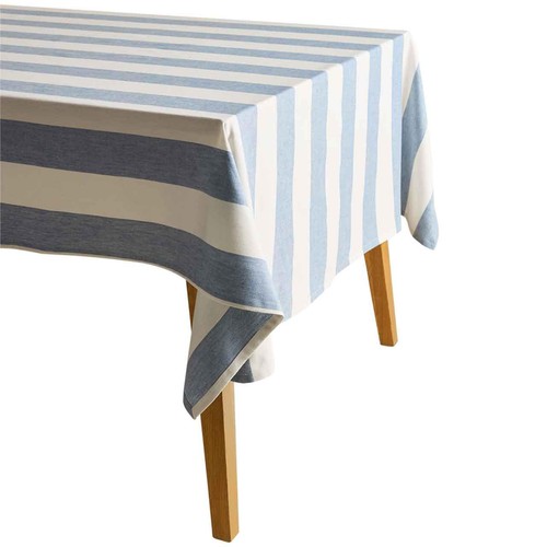 M&S Cotton with Linen Wide Stripe Tablecloth, Blue