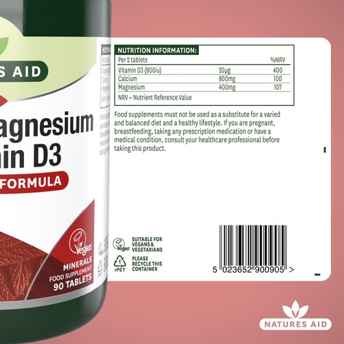 Natures Aid Calcium, Magnesium & Vitamin D3 Tablets 