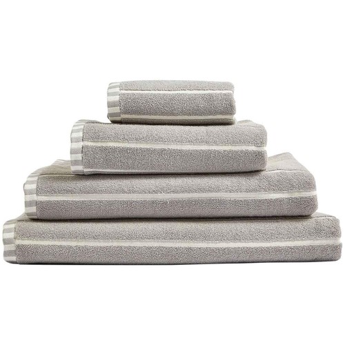 M&S Pure Cotton Carved Stripe Bath Towel, Light Grey