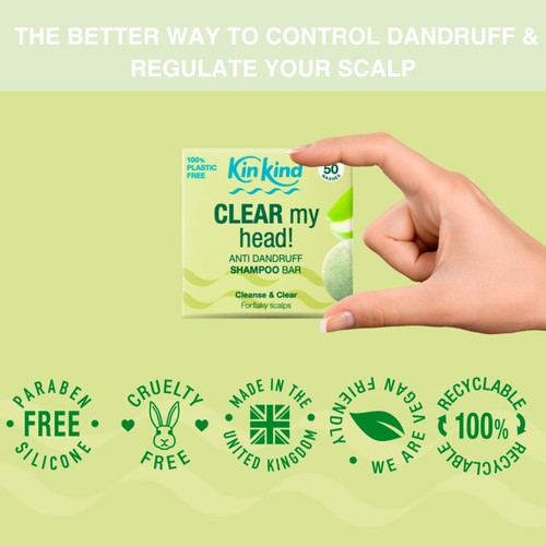 KinKind CLEAR My Head! Anti Dandruff Solid Shampoo Bar for Flaky Scalp