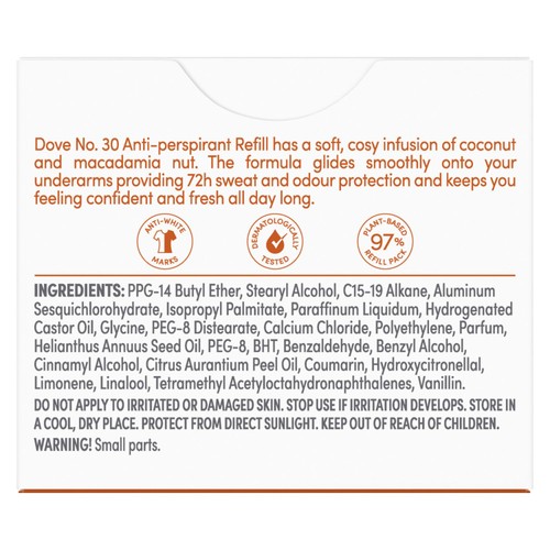 Dove No30 Macadamia & Coconut 72h Antiperspirant Deodorant Refill Pack