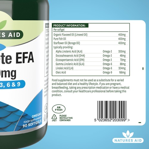 Natures Aid Complete EFA Omega's 3,6 & 9 Soft Gel Capsules 