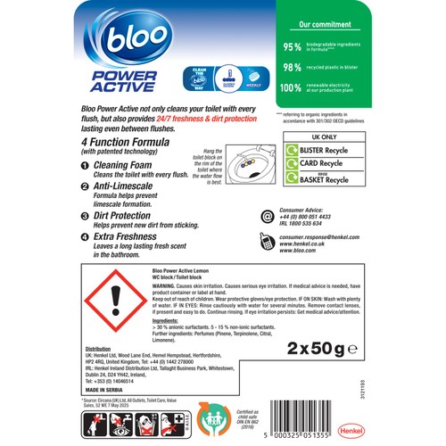 Bloo Power Active Lemon Toilet Rim Blocks