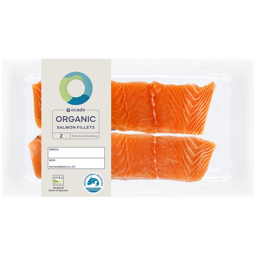 Ocado 2 Organic Salmon Fillets Skin On & Boneless