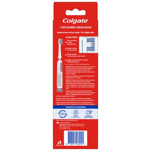 Colgate 360 Sonic Battery Toothbrush Heads Refills Max White Soft