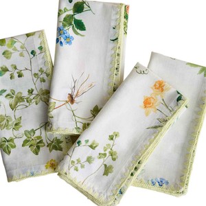 M&S Cotton Linen Floral Napkin Set, Green