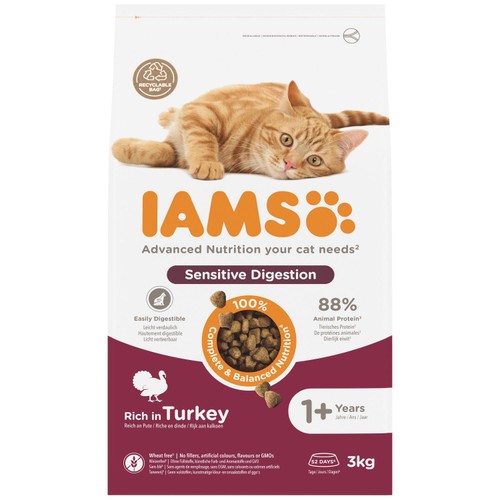 IAMS 1+ Years Sensitive Digestion Dry Cat Food Turkey