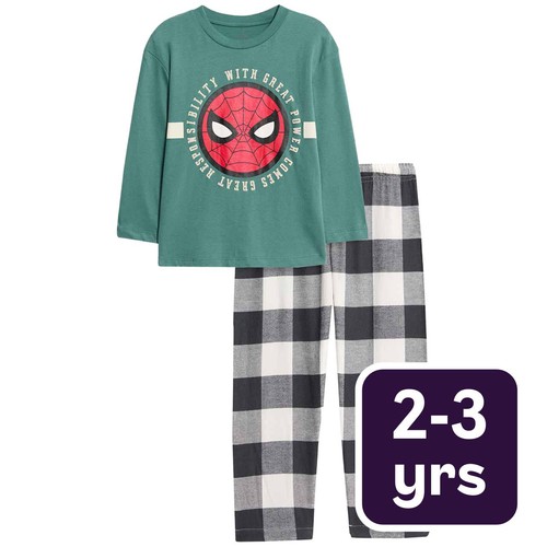 M&S Kids Spiderman Pyjama Set, 2-3 Years, Green