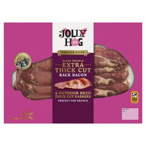 THE JOLLY HOG Back Bacon 4 Outdoor Bred Thick Cut Rashers 200g.