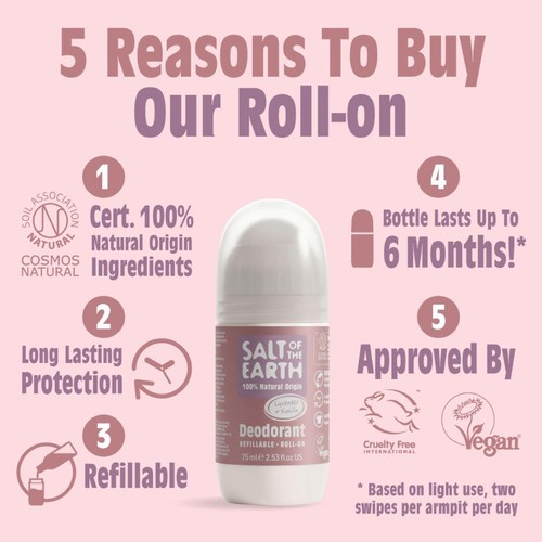 Salt of the Earth Natural Deodorant Refillable Rollon Lavender & Vanilla