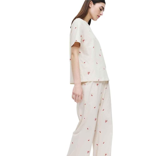 M&S Womens Pure Cotton Printed Pyjama Set, XL, Ivory