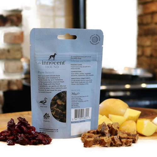 The Innocent Hound Sliced Duck Sausage with Cranberry Dog Treats