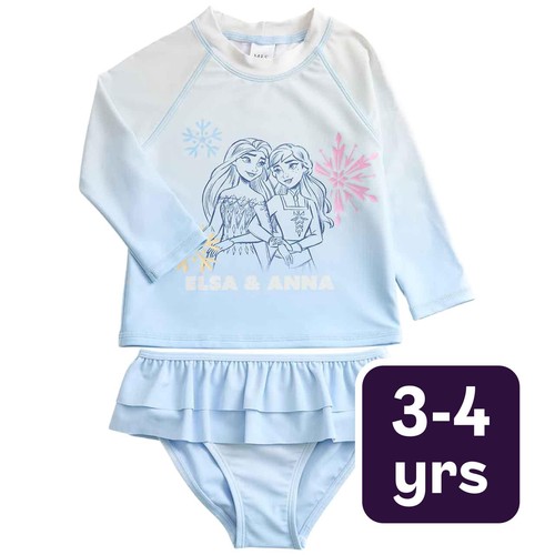 M&S Girls Disney Frozen Long Sleeve Swimsuit, 3-4 Y, Blue