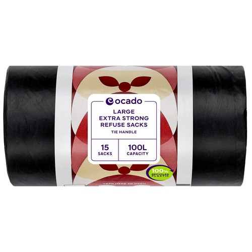 Ocado Large Black  Extra Strong Refuse Sacks