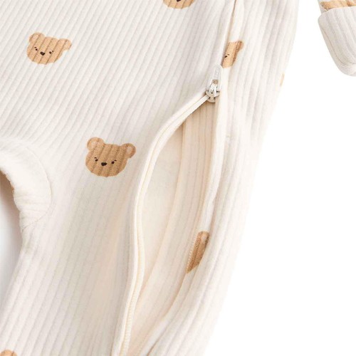 M&S Cotton Blend Bear Cosy Rib Sleepsuits, 18-24 Months, Brown