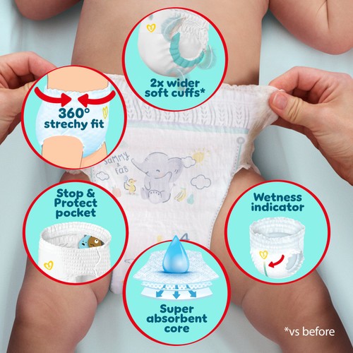 Pampers Premium Protection Nappy Pants, Size 6 (15kg+) Essential Pack