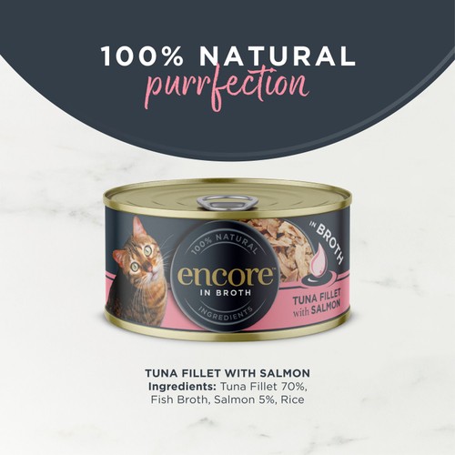 Encore Natural Wet Cat Food Tin Tuna Fillet with Salmon in Broth