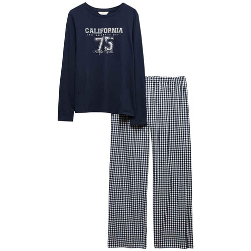 M&S Womens Pure Cotton Printed Long Sleeve Pyjama Set, S, Navy