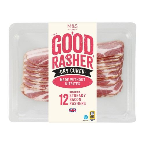 M&S Good Rasher 12 Dry Cured Smoked Streaky Bacon Rashers