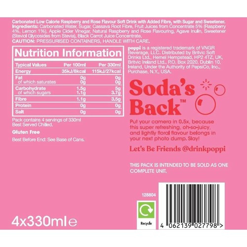 Poppi Raspberry Rose Soda Cans