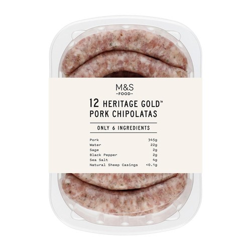 M&S Only 6 Ingredients 6 Heritage Gold Pork Sausages