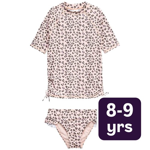M&S Leopard Bikini with Rash Vest, 8-9 Years, Multi