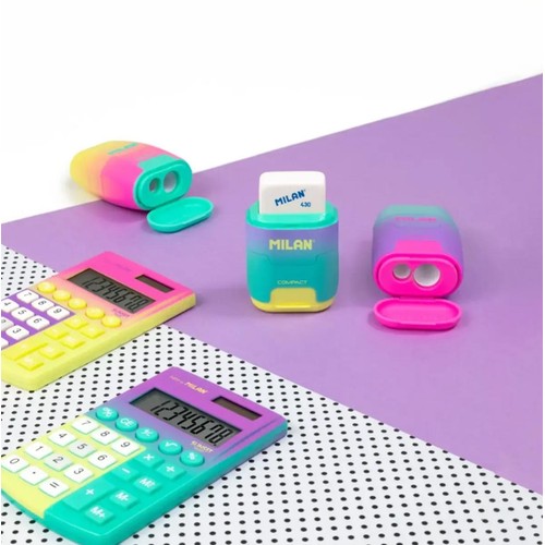 Milan Sunset Compact Pencil Sharpener & 2 Replacement Erasers
