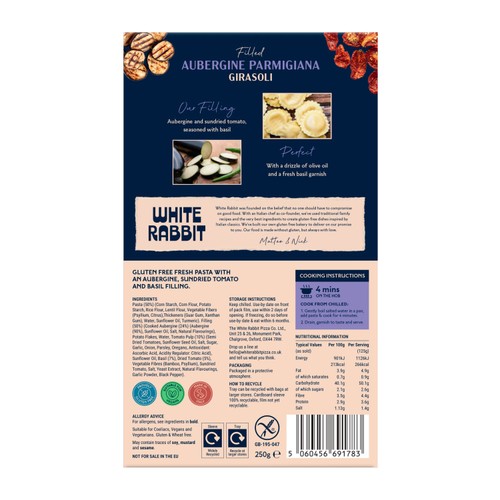 White Rabbit Gluten Free Aubergine Parmigiana Fresh Girasoli Pasta