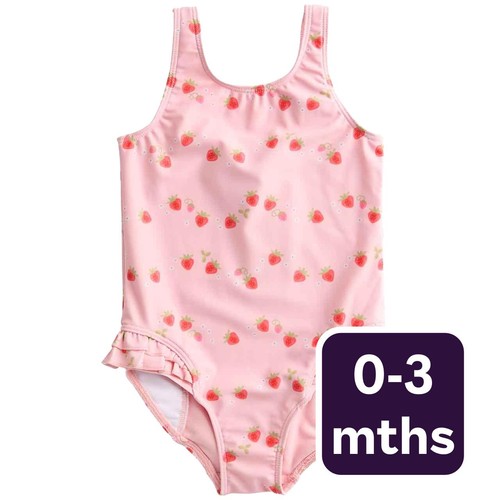 M&S Strawberry Swimsuit, 0-3 Months, Pink