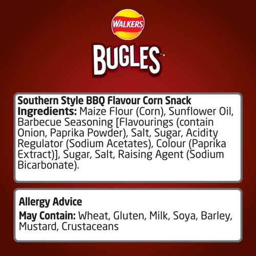 Walkers Bugles Southern Style BBQ Sharing Snacks Crisps 110g