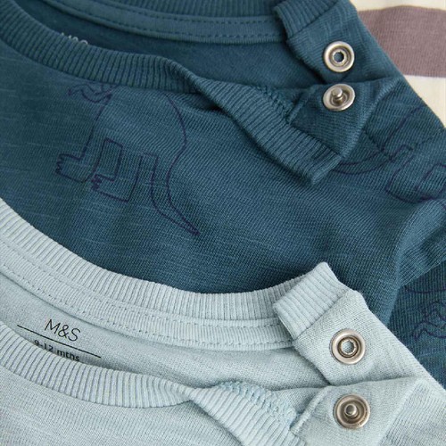 M&S Dino Long Sleeve Tops, 0-3 Months, Blue