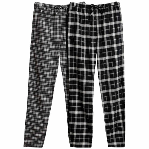 M&S Mens Brushed Cotton Checked Pyjama Bottoms, L, Black